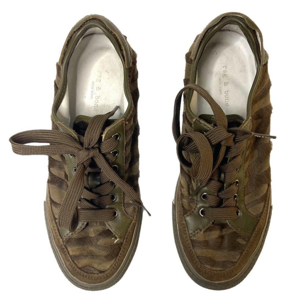 Rag & Bone Brown Calf Hair Army Zebra Print Lace Up Sneaker Shoes Size 37 - Picture 2 of 8